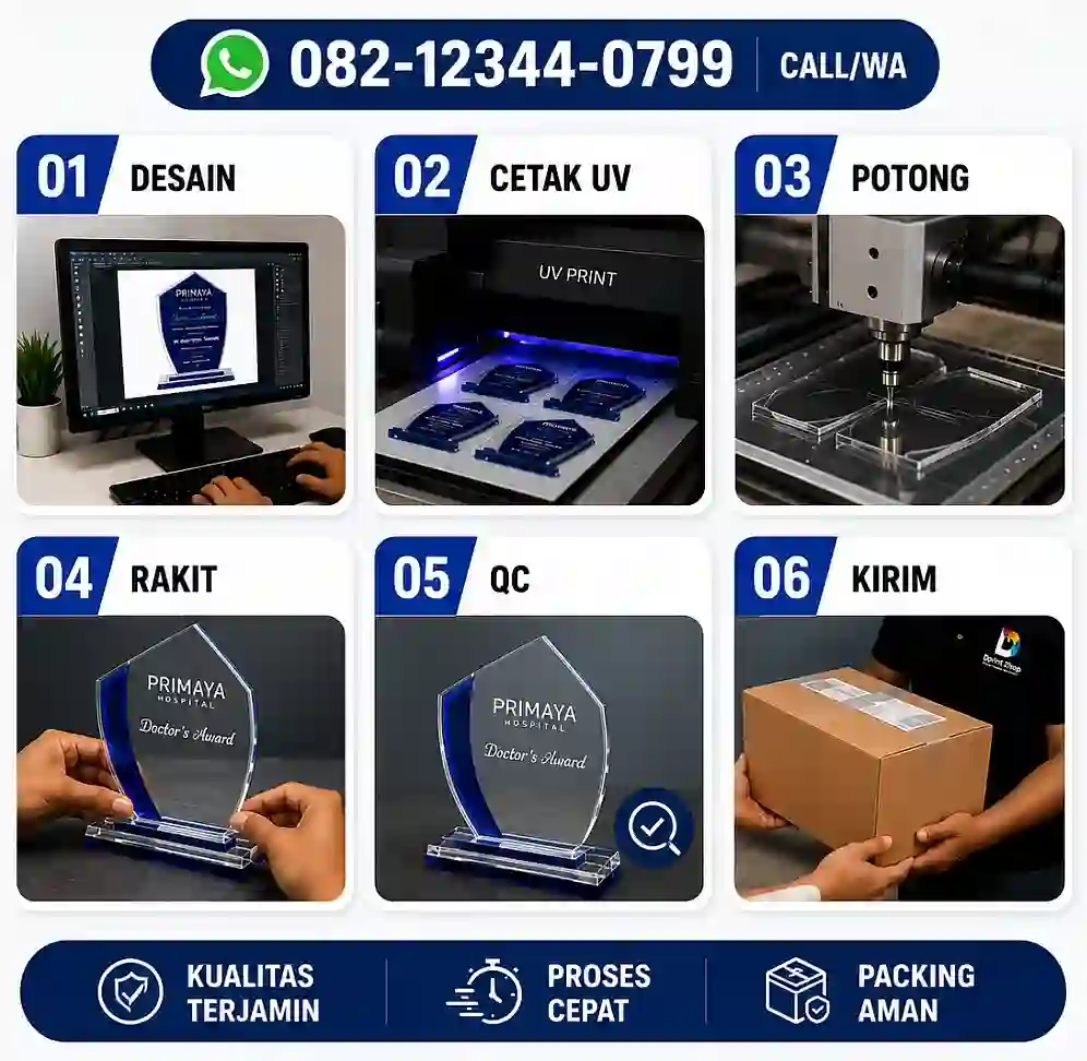 Proses cetak UV flatbed langsung di atas permukaan akrilik di workshop bekasiprint
