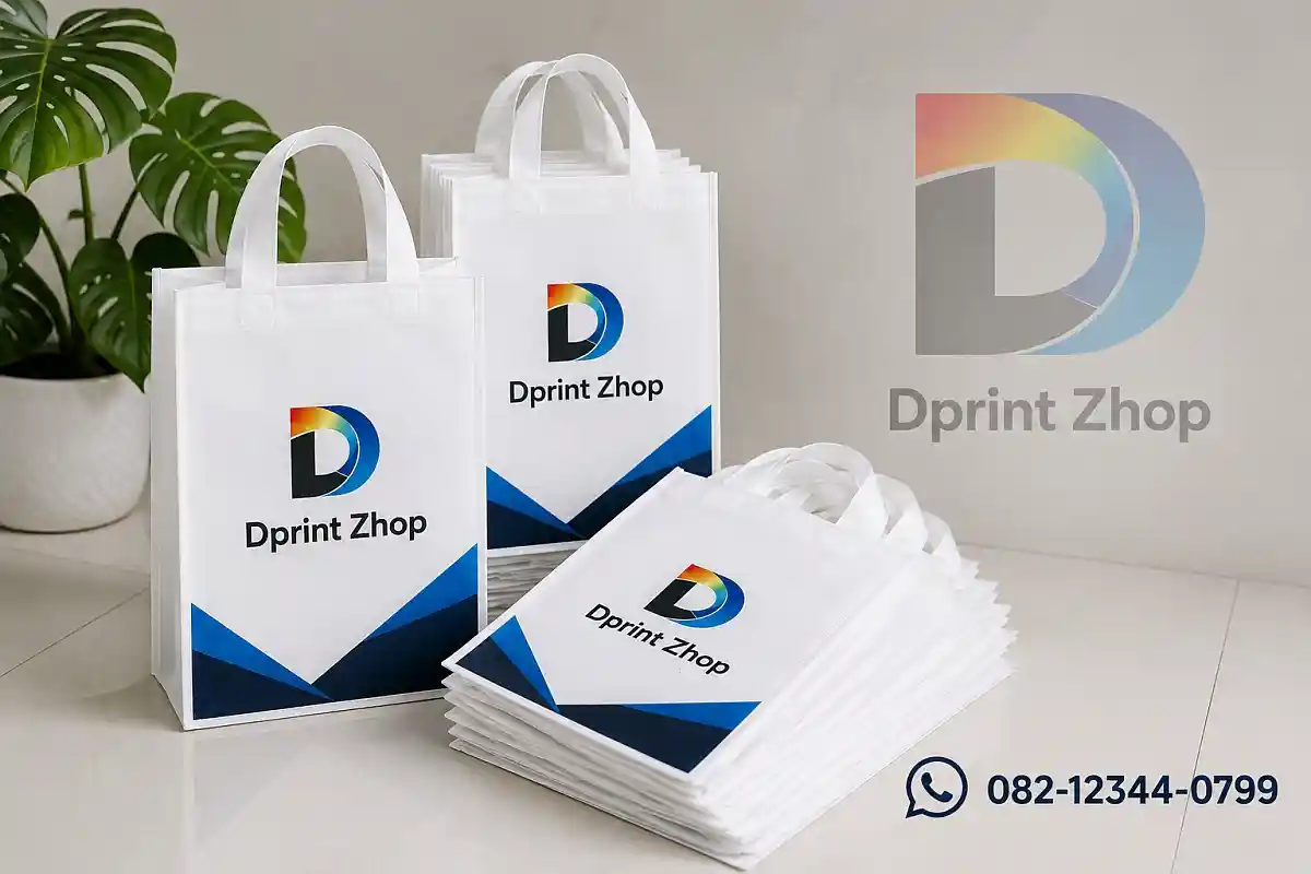 Cetak tas box spunbond tali lipat samping di Bekasi