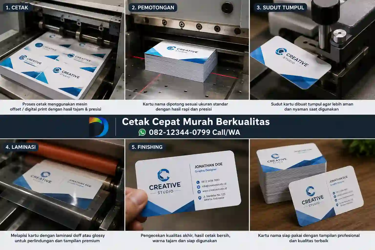 Cetak kartu nama bahan Art Carton tebal dengan lapisan laminasi mentereng