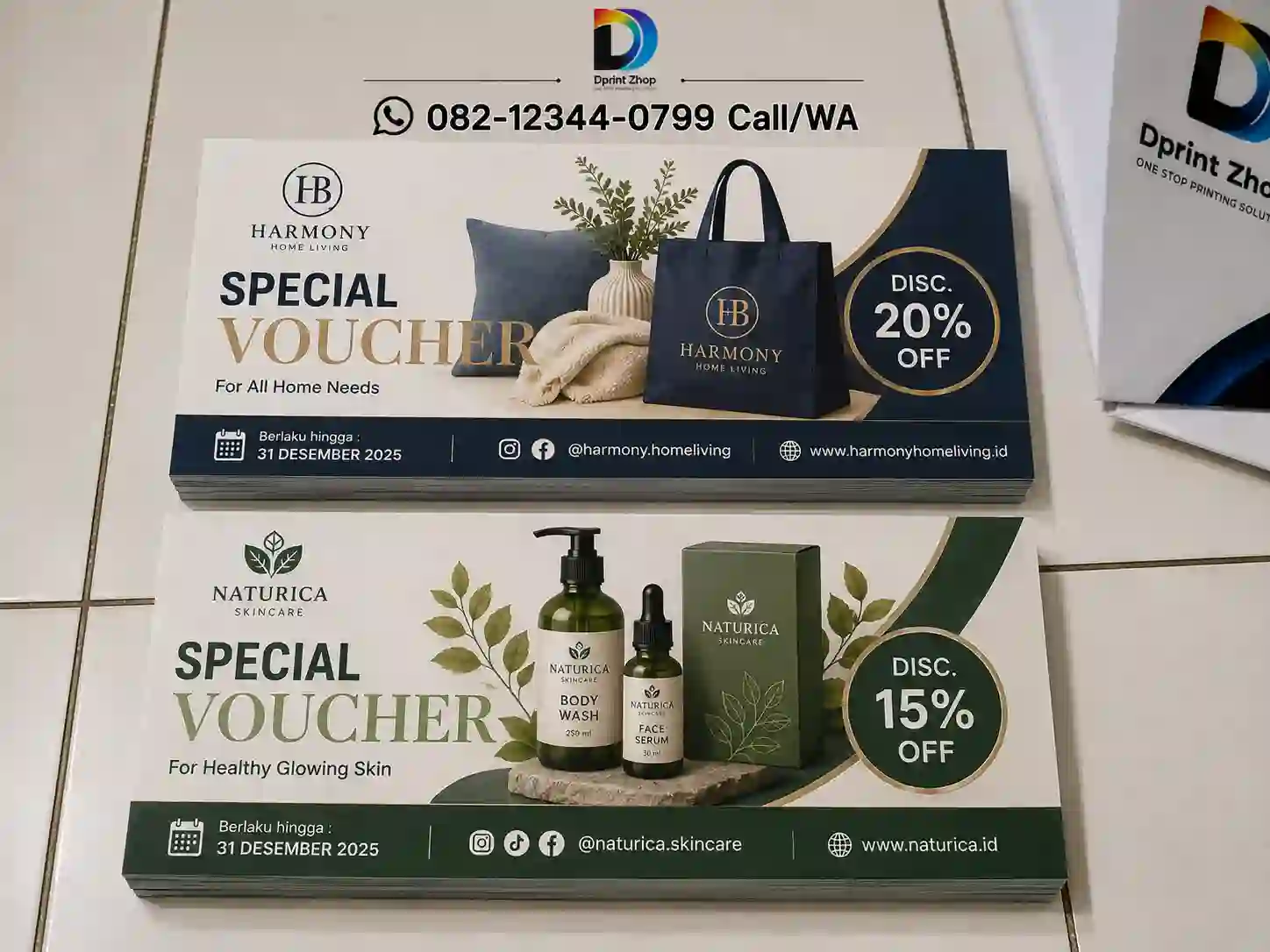 Cetak kartu hadiah premium bahan PVC tebal di Bekasi