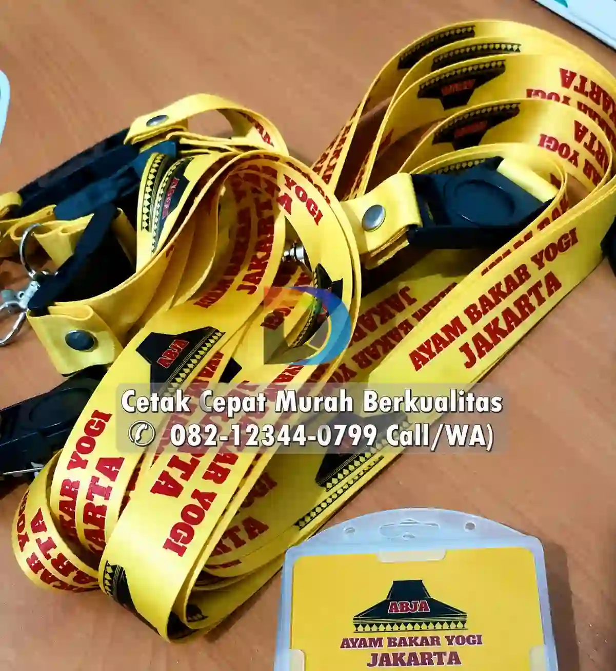 Cetak tali lanyard id card kustom logo di Bekasi